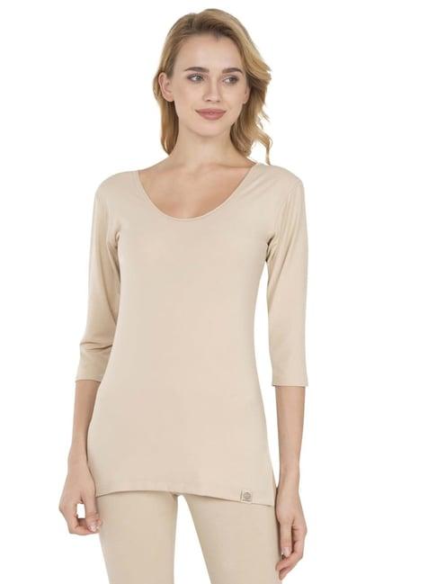 jockey 2511 women's soft touch microfiber elastane stretch three quarter sleeve thermal top