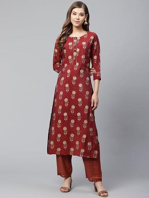 cayman maroon printed kurta palazzo set