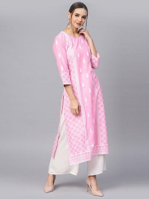 varanga baby pink printed straight kurti