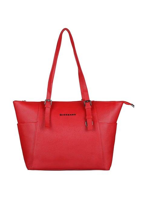 giordano value line red solid medium tote handbag