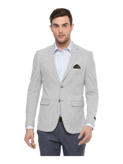 louis philippe sport light grey cotton slim fit self pattern blazer