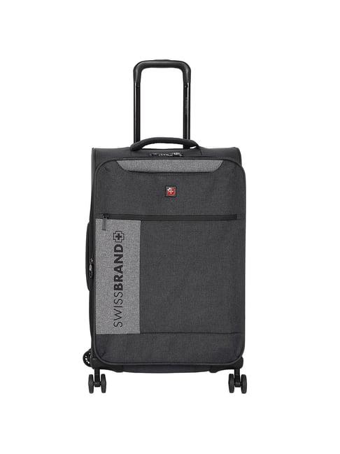 swiss brand utah dark grey 8 wheel large soft cabin trolley - 76 cm