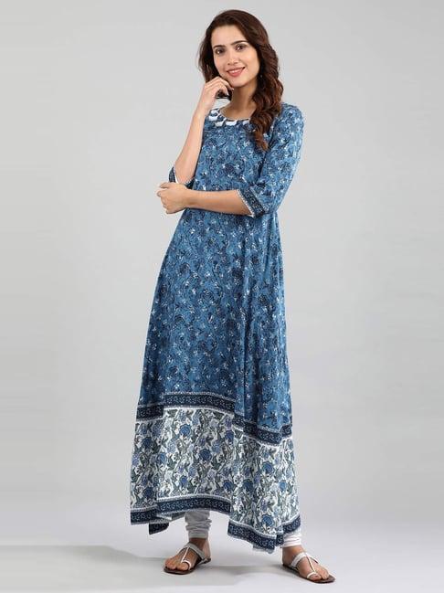 aurelia blue printed a line kurta