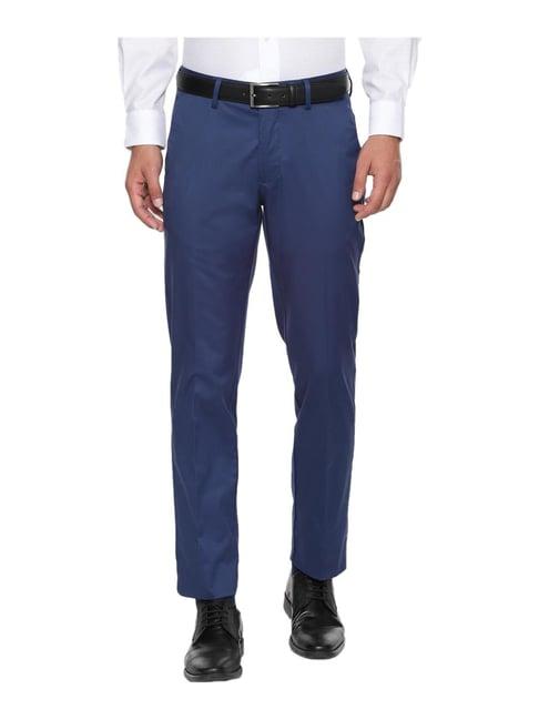 louis philippe permapress blue mid rise trousers