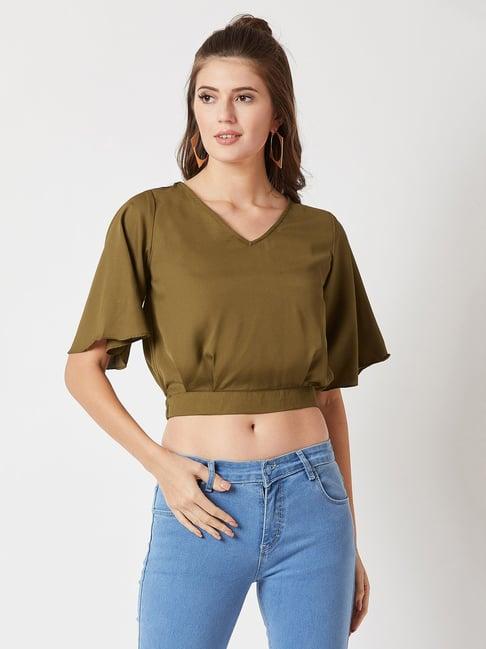 miss chase olive relaxed fit crop top