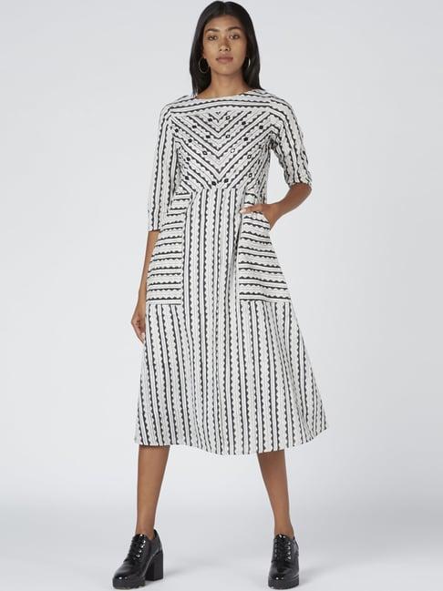 okhai white & black the ceo pure cotton printed a-line dress