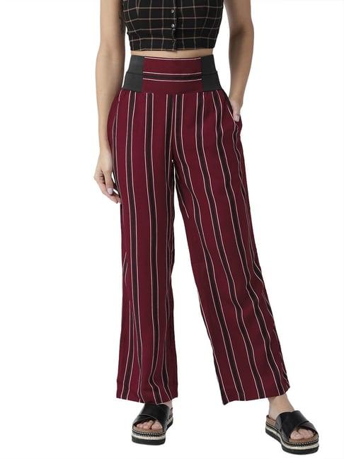 style quotient wine & black striped trousers