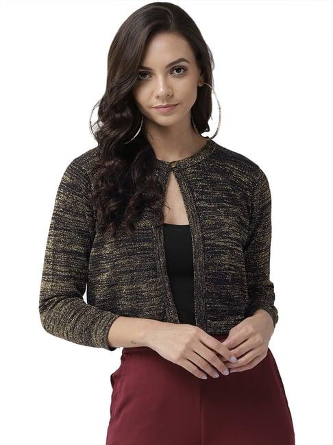 style quotient women black and golden shimmered smart casual crop shrug