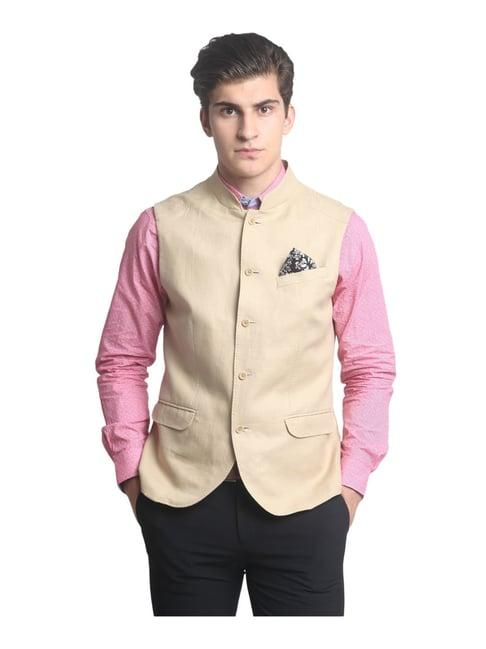 blackberrys beige slim fit linen waistcoat