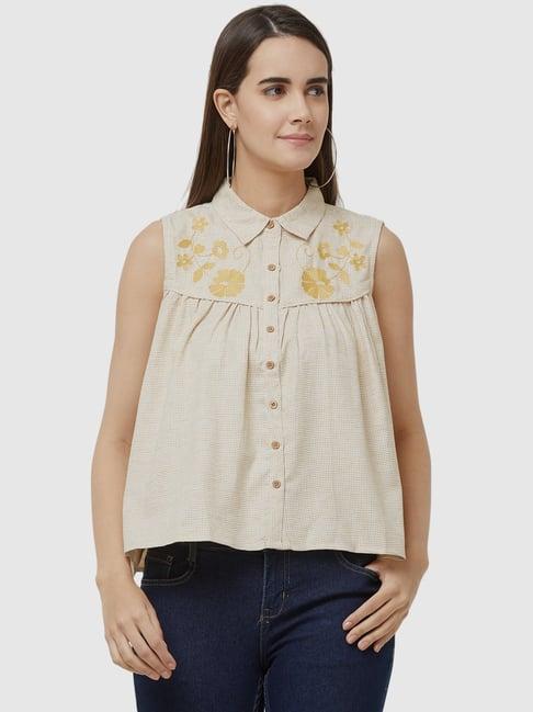 fusion beats beige embroidered crop top