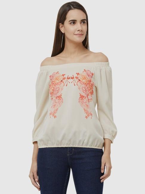 109 f cream floral print top