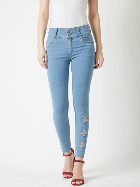 miss chase blue embroidered jeans