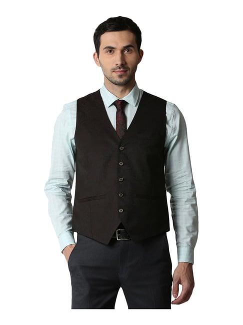 peter england maroon slim fit waistcoat