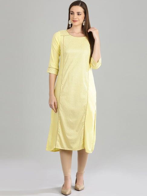 aurelia yellow printed straight kurti