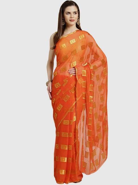 ishin orange woven saree with blouse