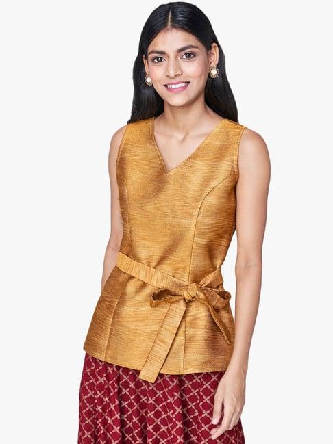 global desi gold v neck top