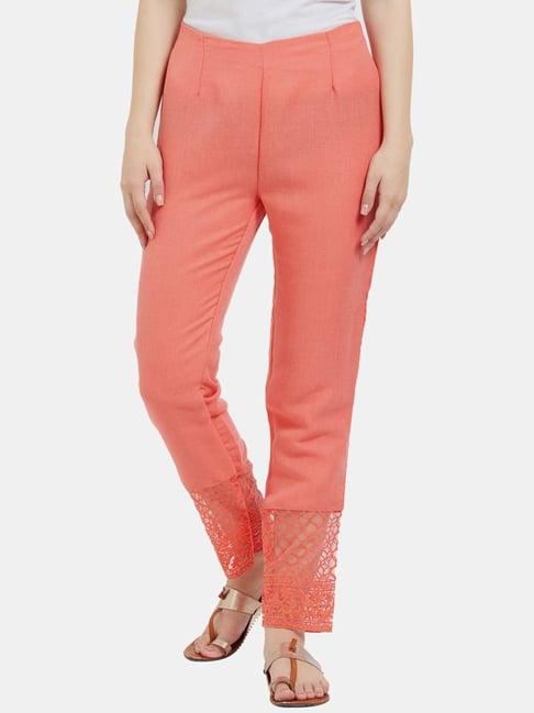 fusion beats peach lace pattern pants