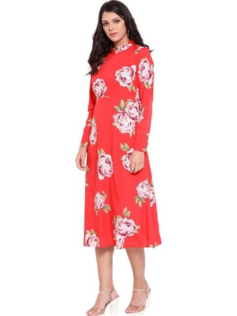 oxolloxo red floral print pasha midi dress