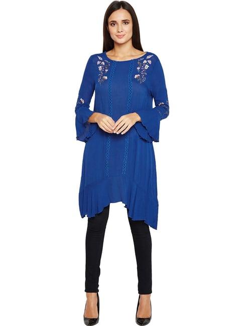 oxolloxo blue glam mirage embroidered tunic