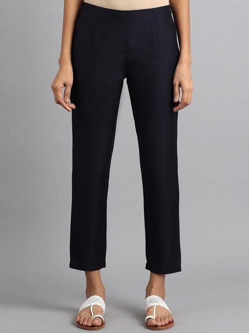 w navy mid rise trousers