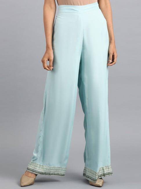 w sky blue regular fit palazzos