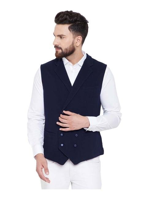 hypernation navy cotton slim fit waistcoat