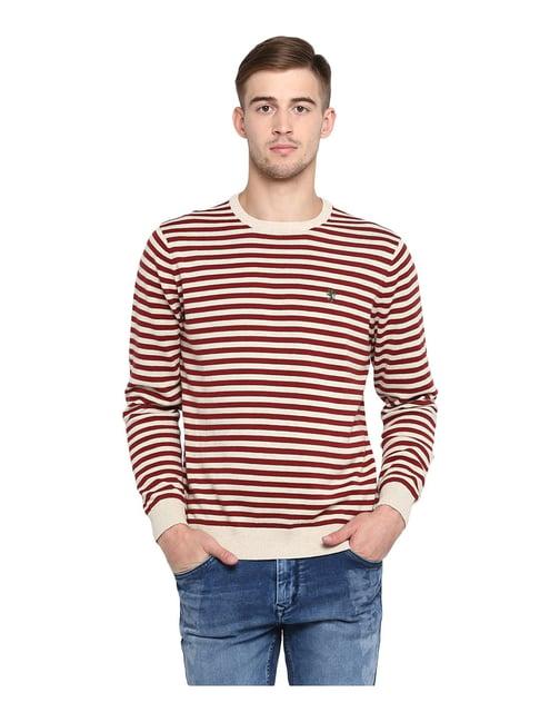 red tape beige regular fit striped sweater