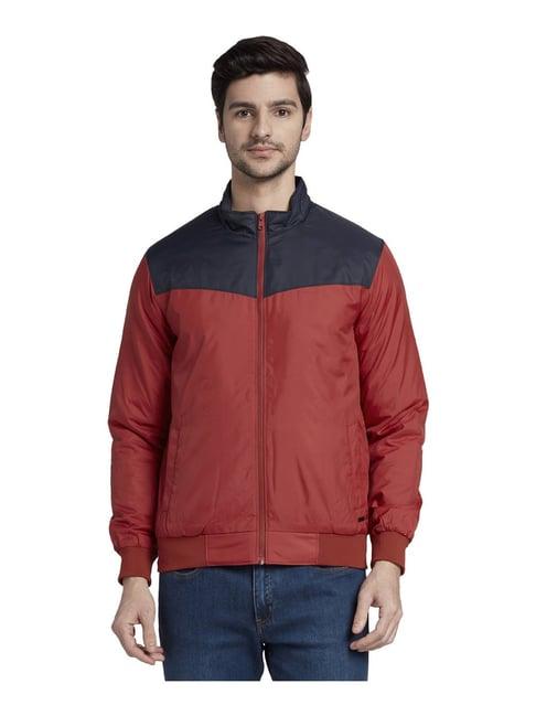 parx red & navy regular fit color block jacket