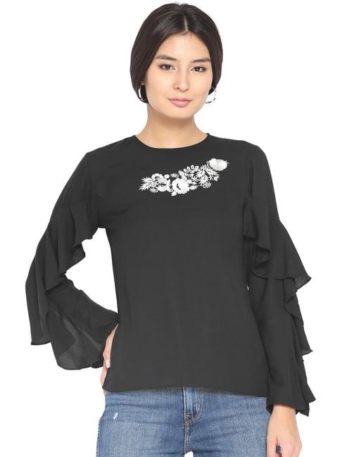 style quotient black embroidered top