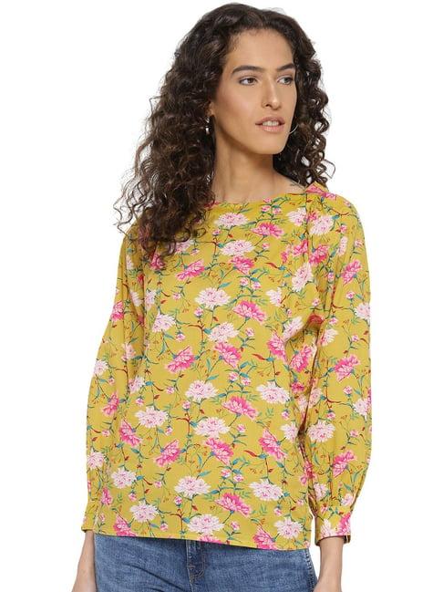 style quotient mustard & black cotton floral print top