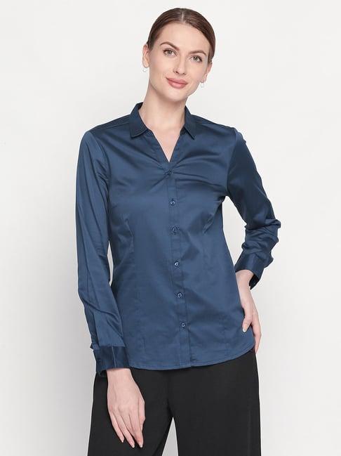 annabelle by pantaloons ocean blue cotton shirt