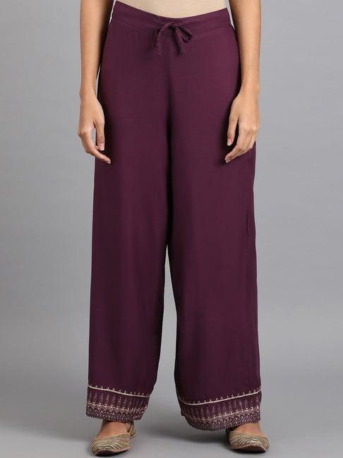 w purple regular fit palazzos