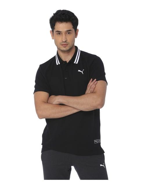 puma black cotton regular fit polo t-shirt