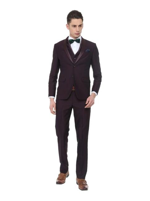 louis philippe maroon regular fit three piece suit