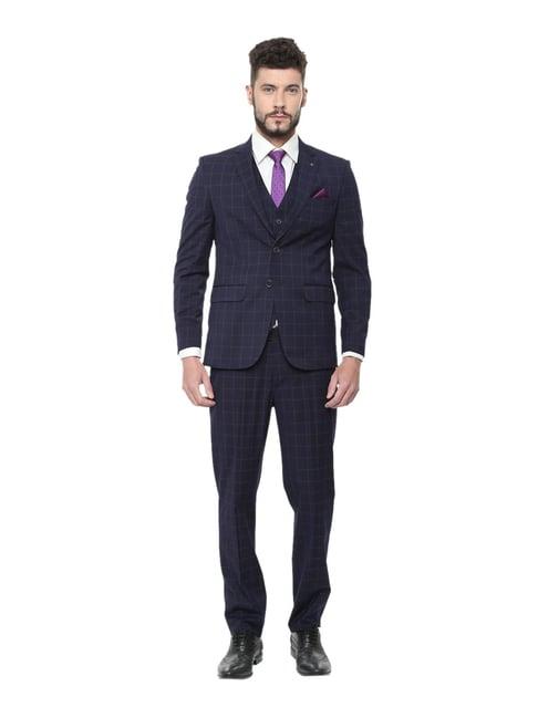 louis philippe blue checks three piece suit