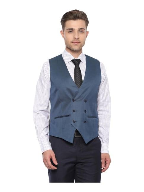 louis philippe blue slim fit waistcoat