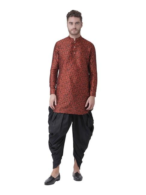 deyann orange printed mandarin collar kurta set