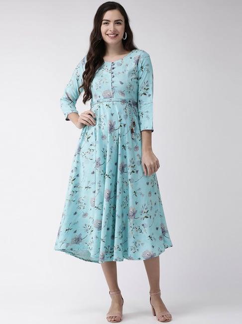 rangmayee blue floral print a-line dress