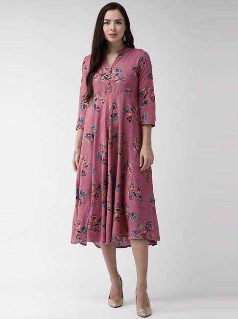 rangmayee pink printed a-line dress