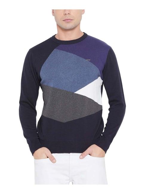 duke navy & grey regular fit color block sweater