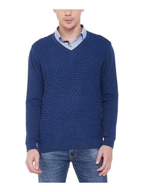 duke blue regular fit self pattern sweater