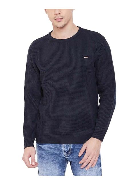 duke navy regular fit self pattern sweater