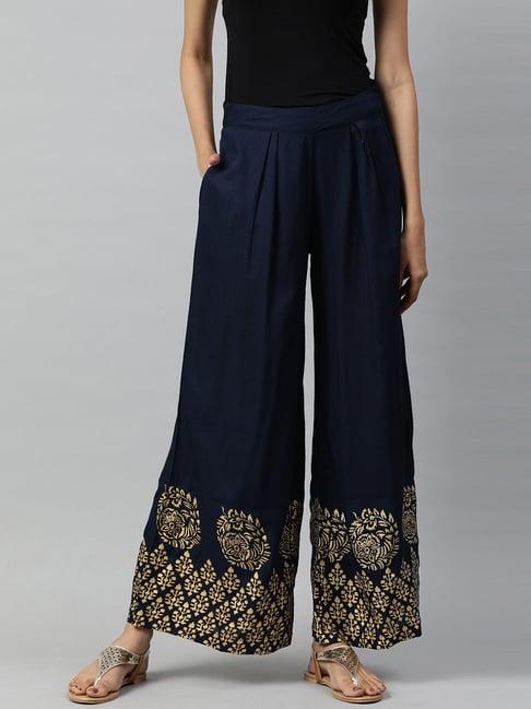 jaipur kurti navy printed palazzos