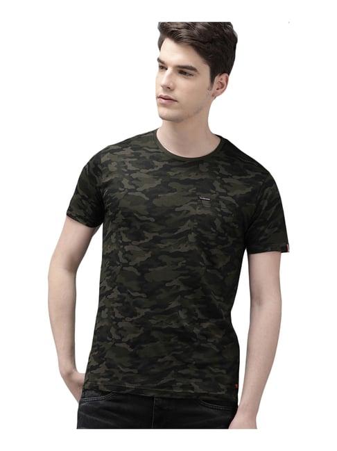 the bear house olive green cotton slim fit camouflage t-shirt