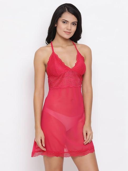 clovia pink lace babydoll