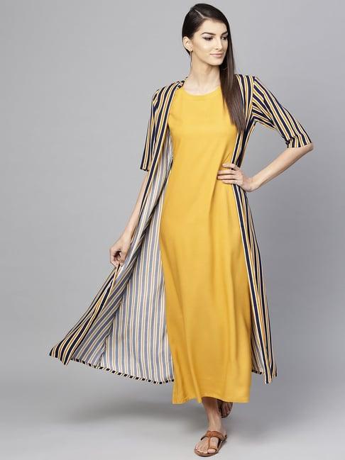 libas mustard regular fit a-line dress