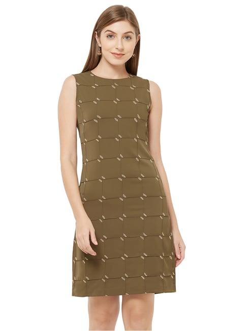 soie olive checks above knee dress