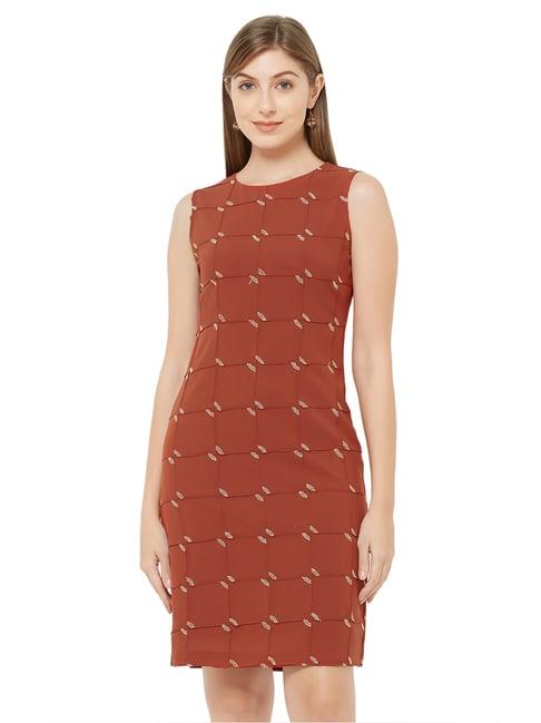 soie rust checks above knee dress