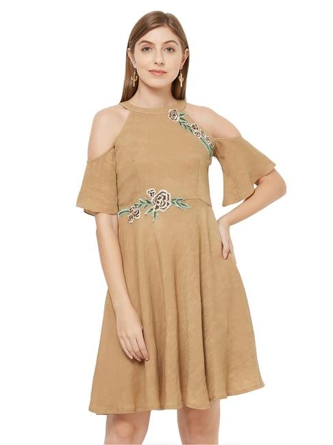 soie beige embroidered above knee dress