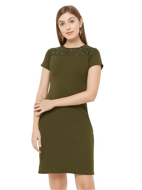 soie olive embellished above knee dress